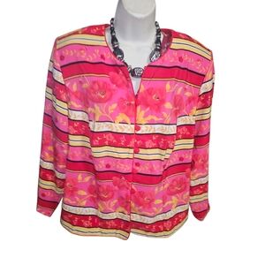 💰Sag Harbor Floral Striped Women's Top - Pink and Yellow